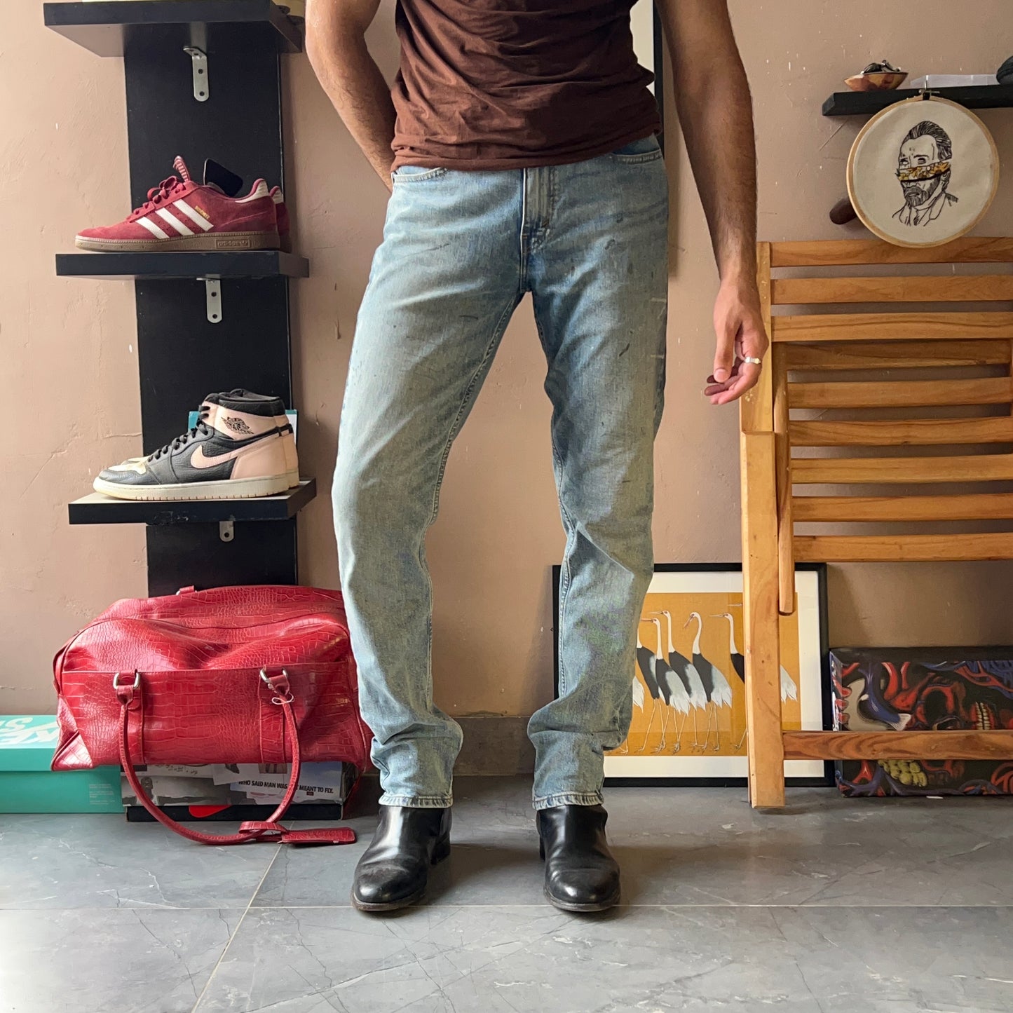 LEVI'S 511 LIGHT WASHED BLUE PAINT SPLATTER SLIM FIT PANTS