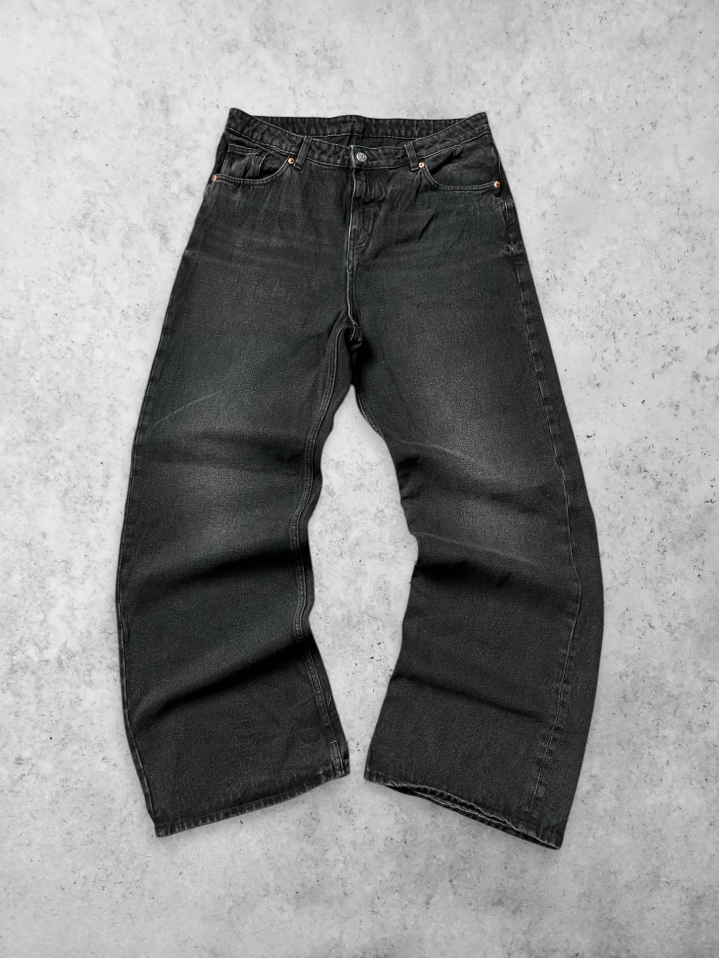 MONKI SUPER BAGGY DARK GREY WASHED DENIM PANTS