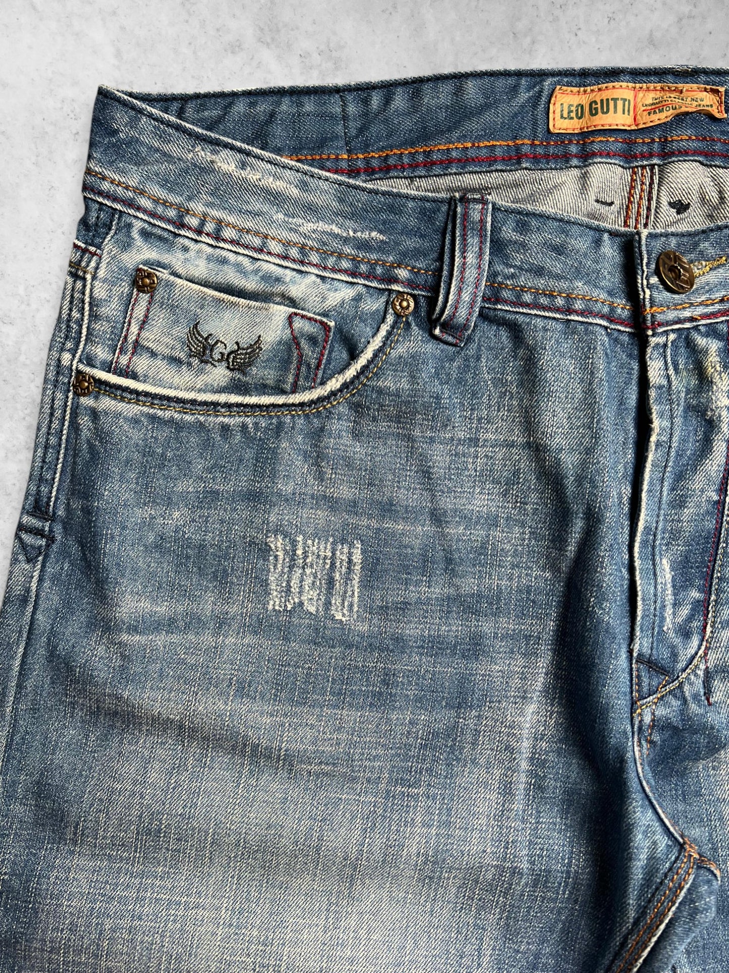 LEO GUTTI Baggy Washed Blue Denim Pants