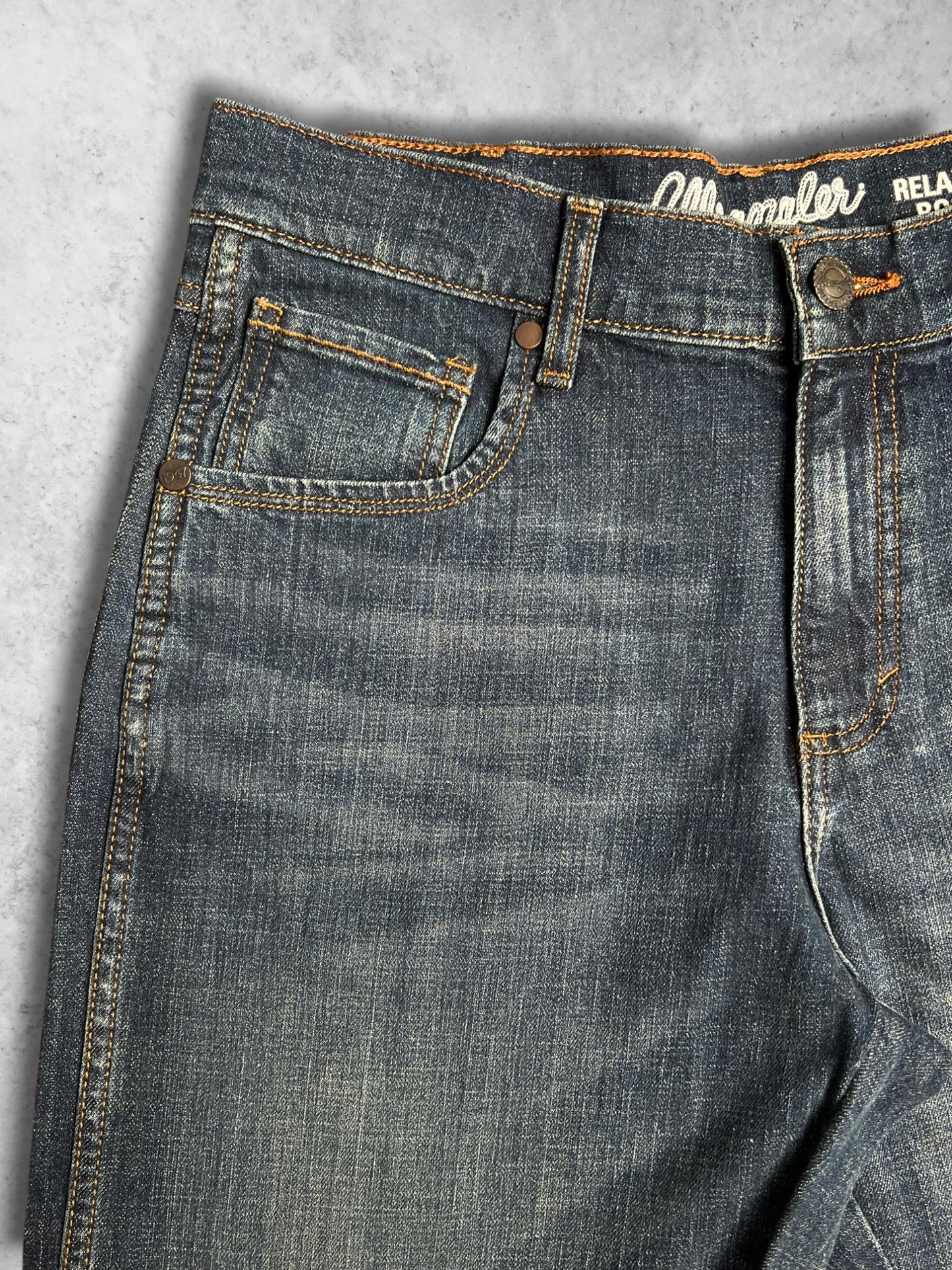 WRANGLER HEAVYWEIGHT WASHED INDIGO BOOTCUT JEANS