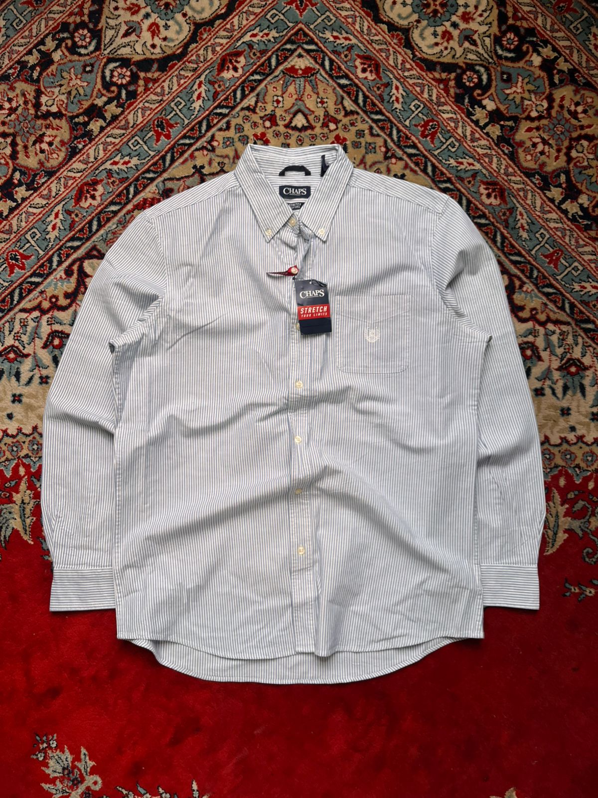 CHAPS by RL Blue White Striped Oxford BUTTON DOWN SHIRT – Retro Rags