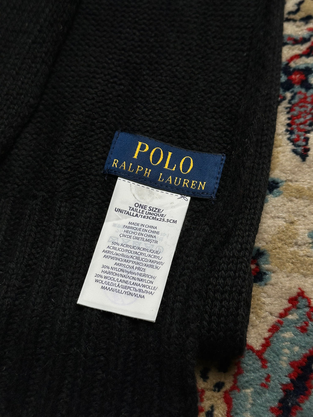 POLO RALPH LAUREN BLACK KNITTED SCARF