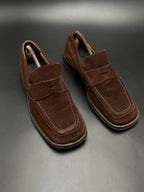 Brecos Men's Dark Brown Suede Penny Loafers