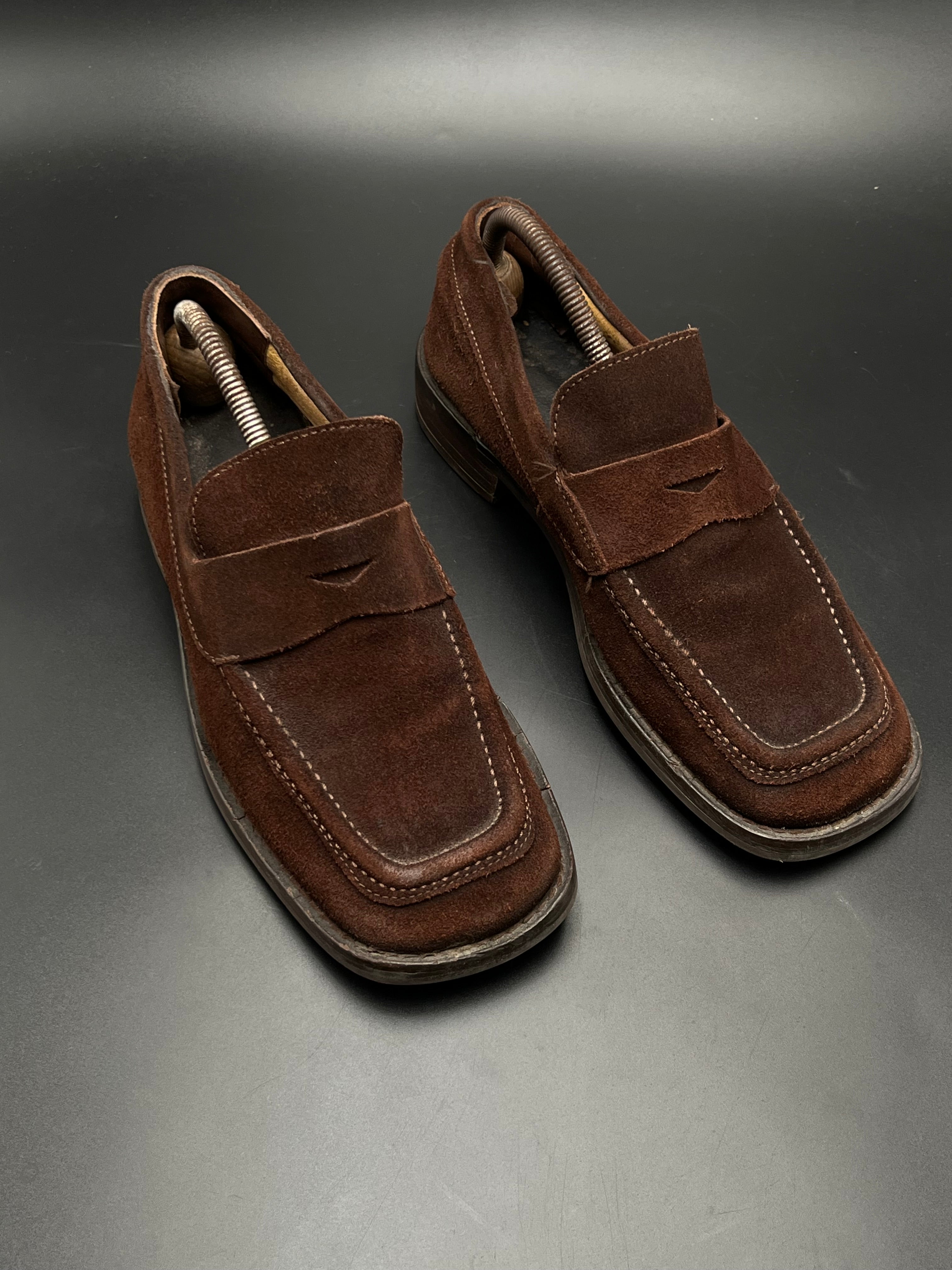 Brecos Men's Dark Brown Suede Penny Loafers