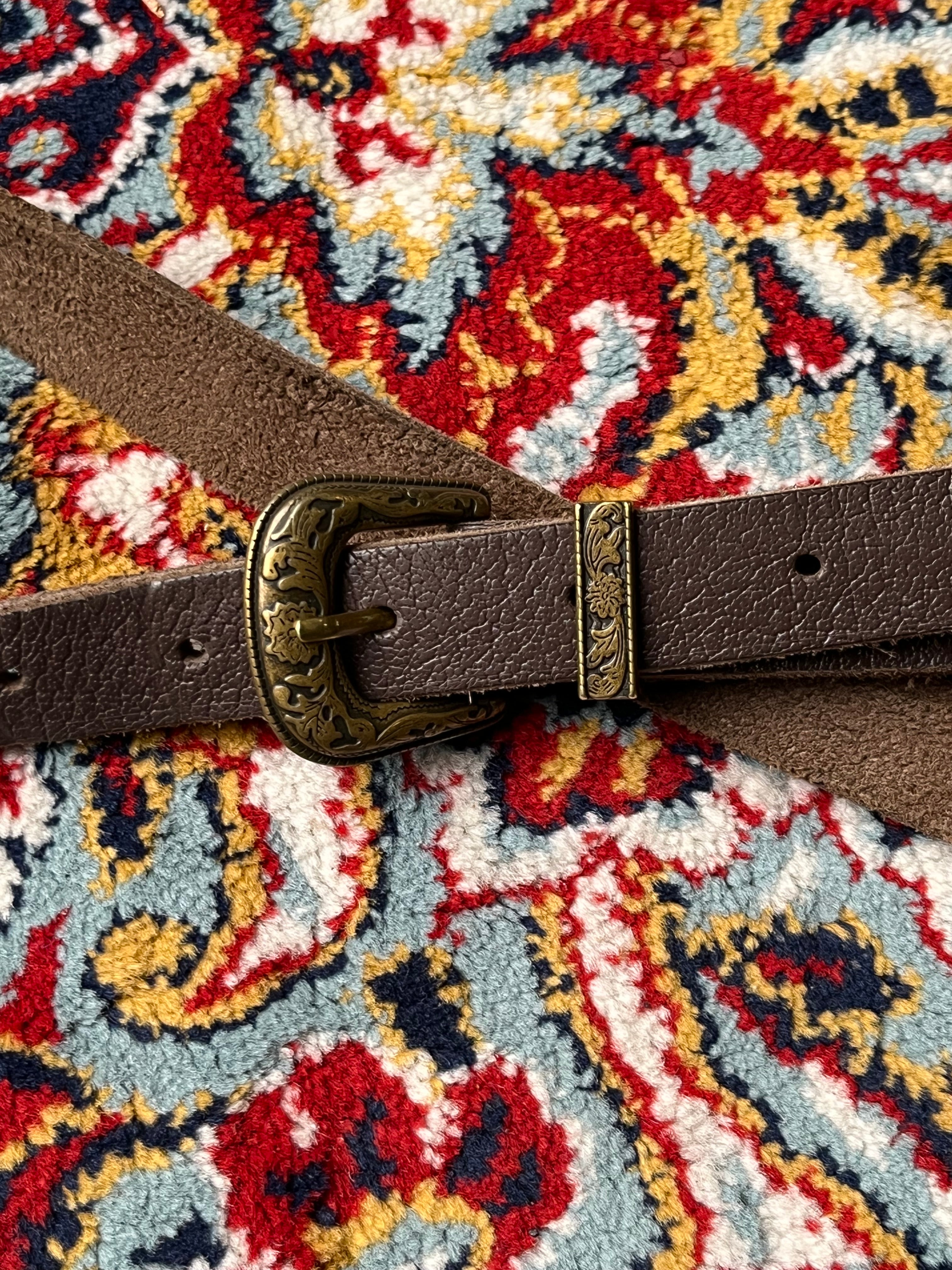 Western Skinny Belt Brown Textured Leather Floral Ranger Set