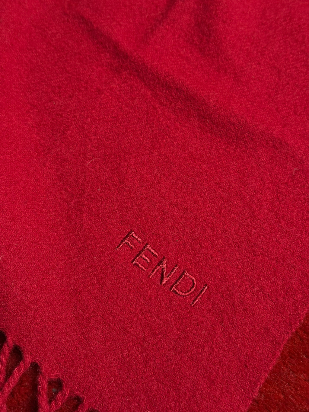 Fendi Burgundy Red Fringe Wool Scarf