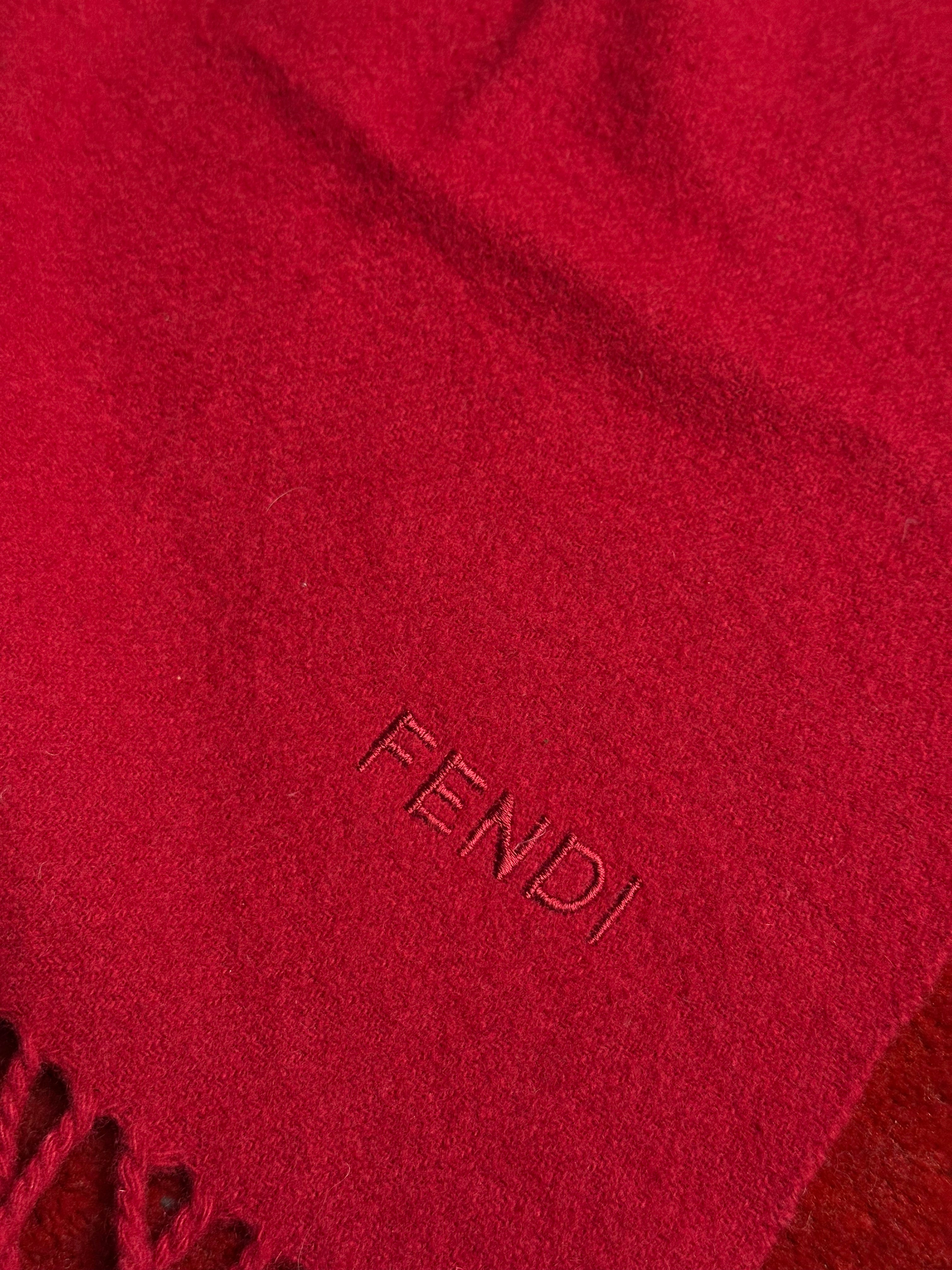 Fendi Burgundy Red Fringe Wool Scarf