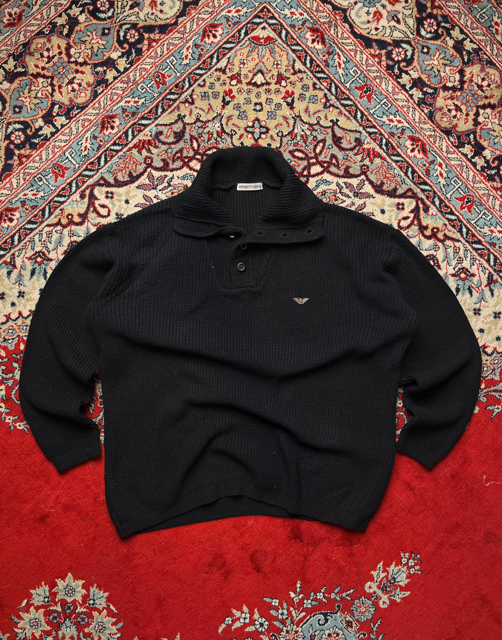 Emporio Armani High Neck Button Collar Ribbed Knit Sweater - L