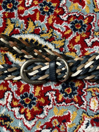 Multi Color Braided Woven Leather Belt Tri Tone Black Tan Cream