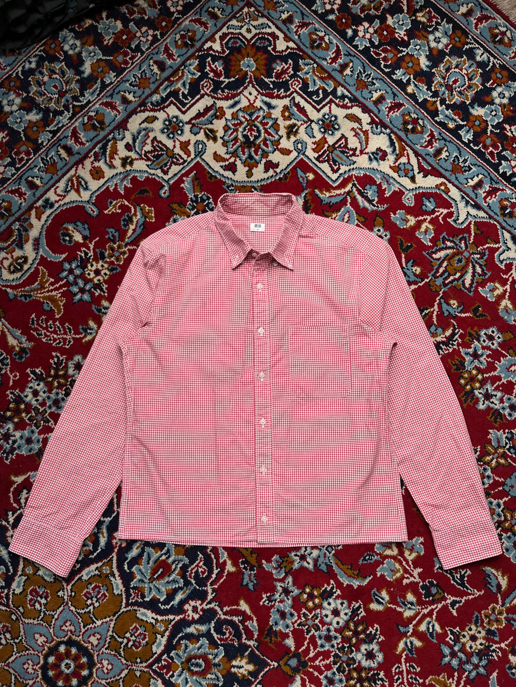 Uniqlo Red White Check Cropped Button Down Shirt - S