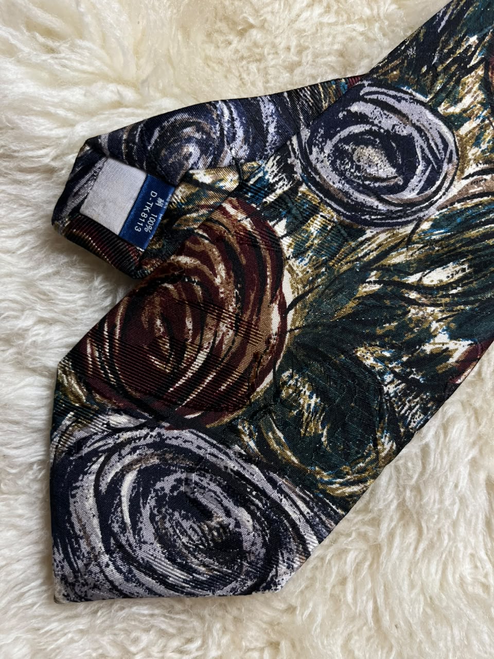 F.LLI FILA Lanificio 100% Silk Tie Mens Abstract Swirl Painterly Italian Fabric Japanese Made