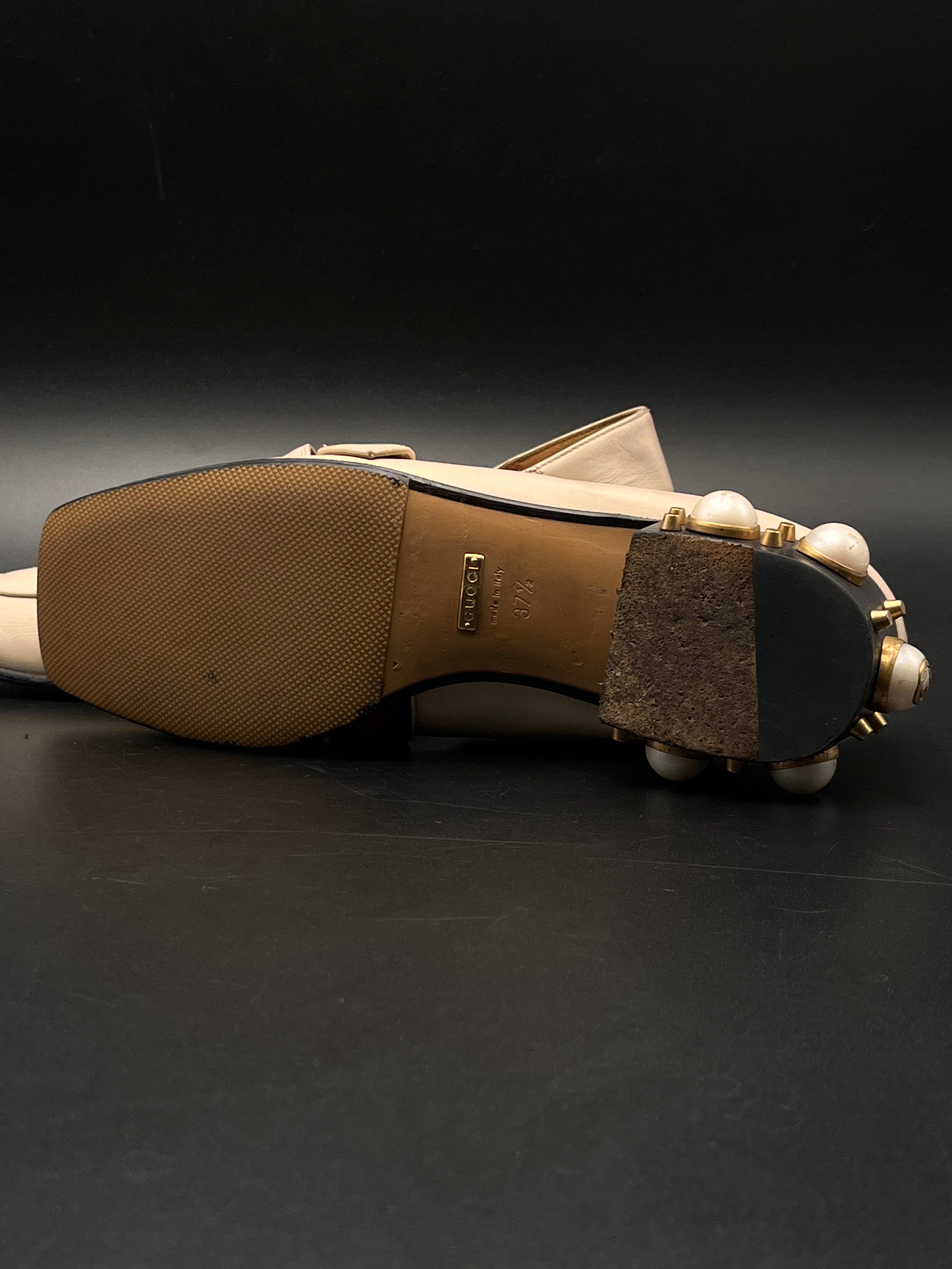 Gucci Cream Leather Embellished GG web Double Pumps