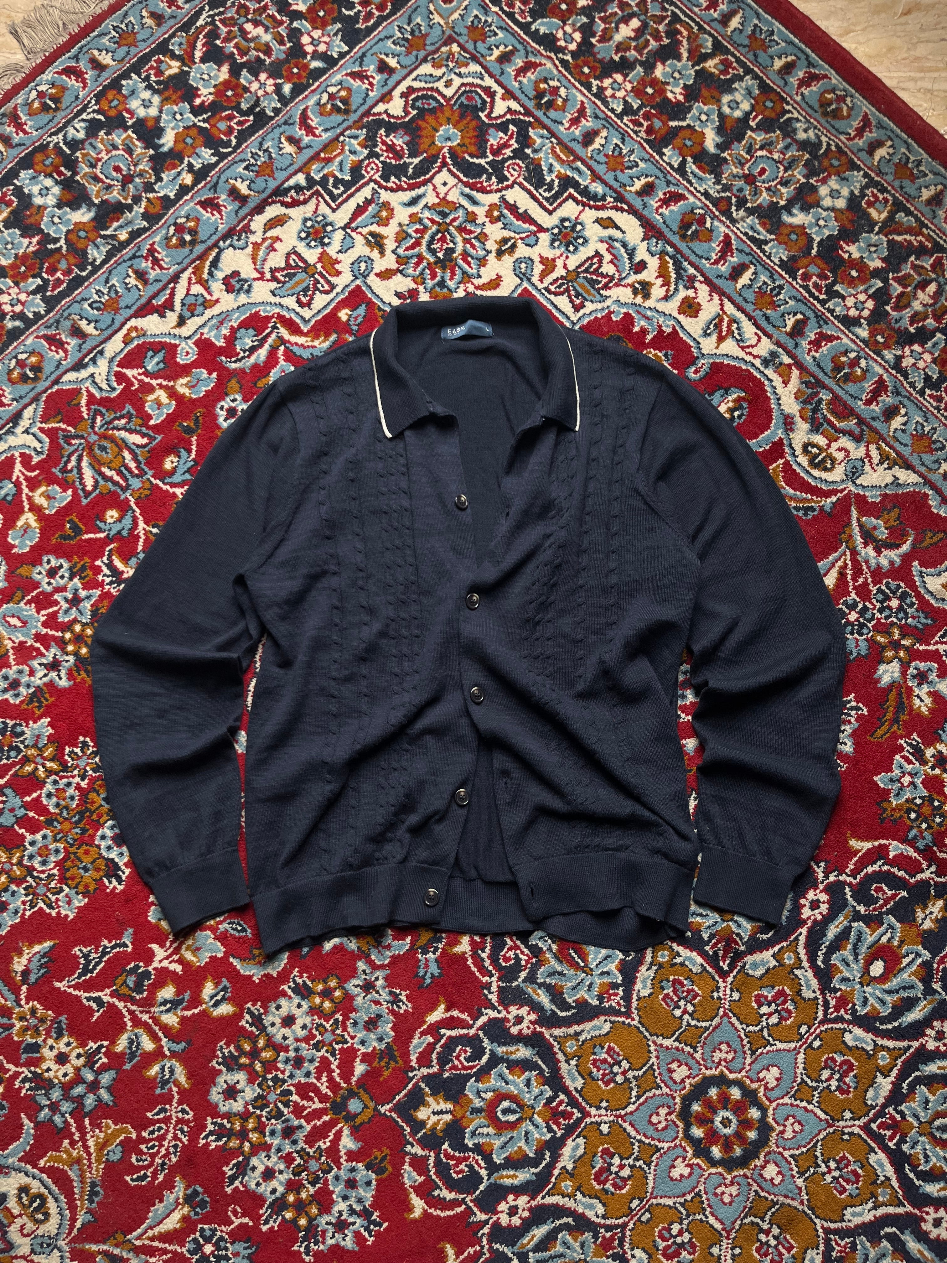 EASY Knit Polo Collar Cardigan with Cable Detail