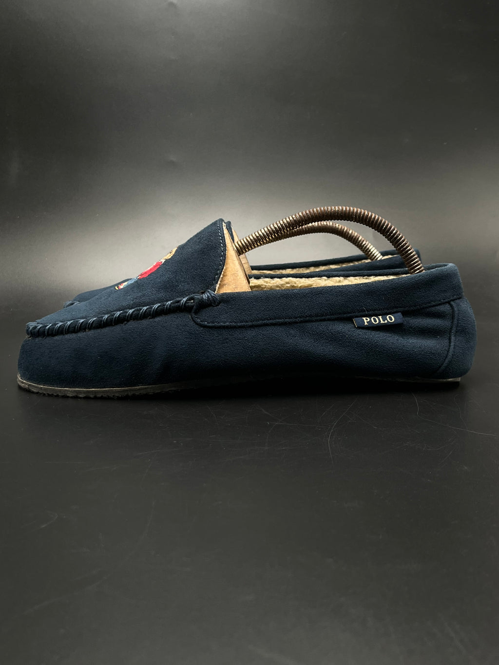 Polo Ralph Lauren Dezi V Polo Bear Navy Suede Moccasin Slippers
