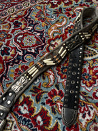 Vintage Southwestern Hairpipe Bone Belt Western Metal Floral Studded Leather Belt