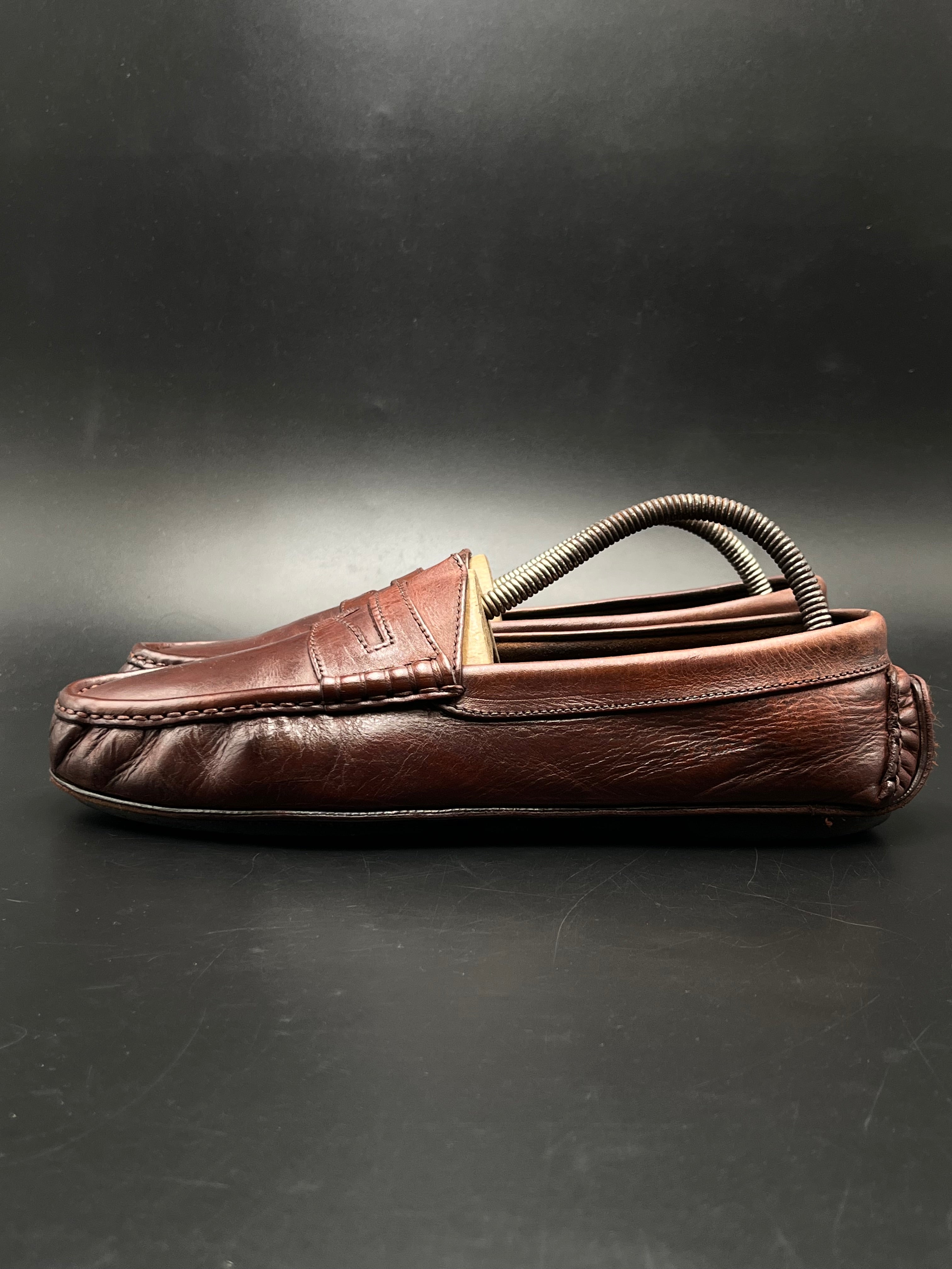 BROWN LEATHER PENNY LOAFER DRIVING MOC SLIP ON SHOES