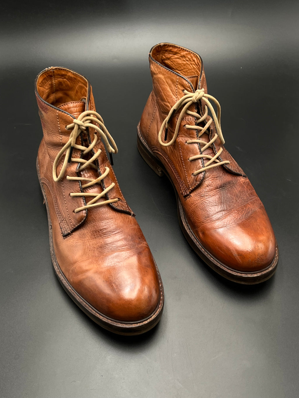 Napapijri Kari Cognac Brown Leather Lace Up Service Ankle Boots