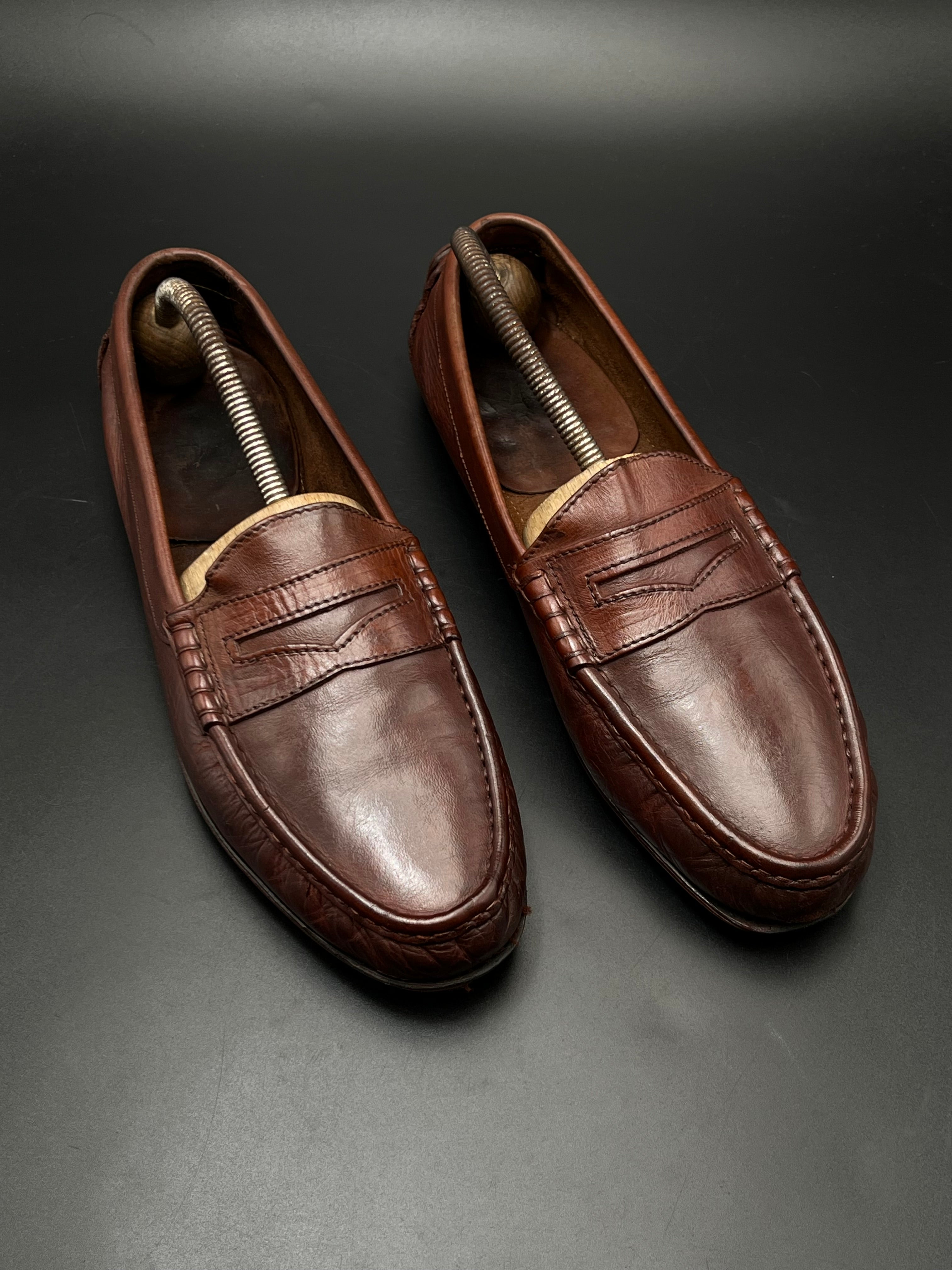 BROWN LEATHER PENNY LOAFER DRIVING MOC SLIP ON SHOES