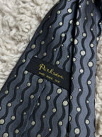 Paul Stuart Handmade 100% Silk Necktie Blue Wavy Dot Pattern Luxury Tie