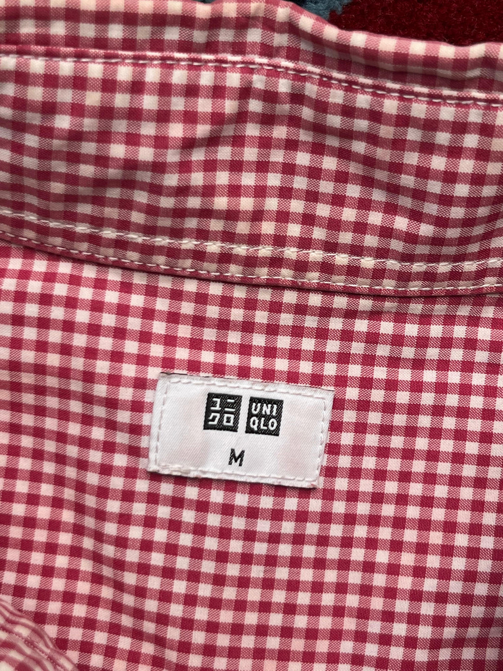 Uniqlo Red White Check Cropped Button Down Shirt - S