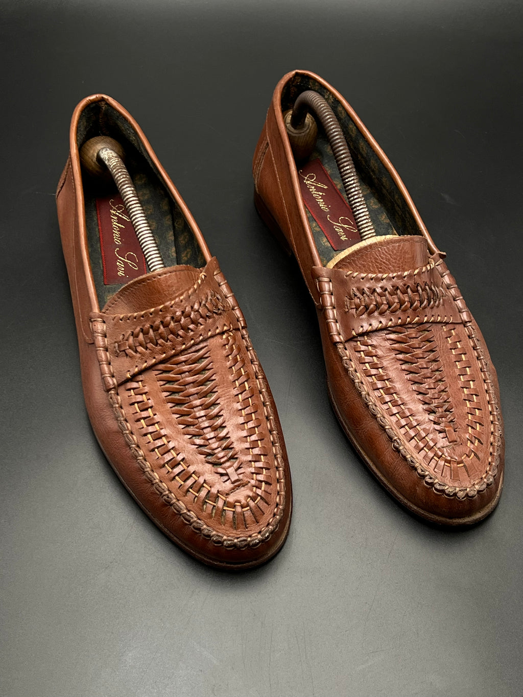 Antonio Ferri Brown Woven Leather Loafers