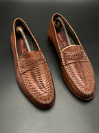 Antonio Ferri Brown Woven Leather Loafers