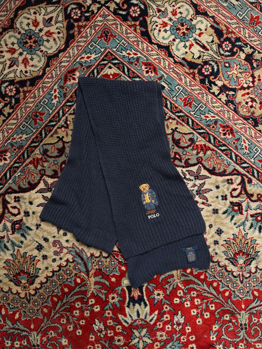 POLO RALPH LAUREN NAVY BLUE CABLE KNIT SCARF