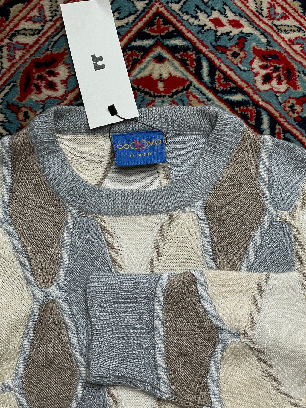 COCOMO Argyle Cable Knit Crewneck Sweater