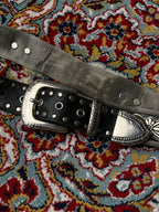 Vintage Southwestern Hairpipe Bone Belt Western Metal Floral Studded Leather Belt