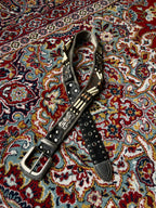 Vintage Southwestern Hairpipe Bone Belt Western Metal Floral Studded Leather Belt