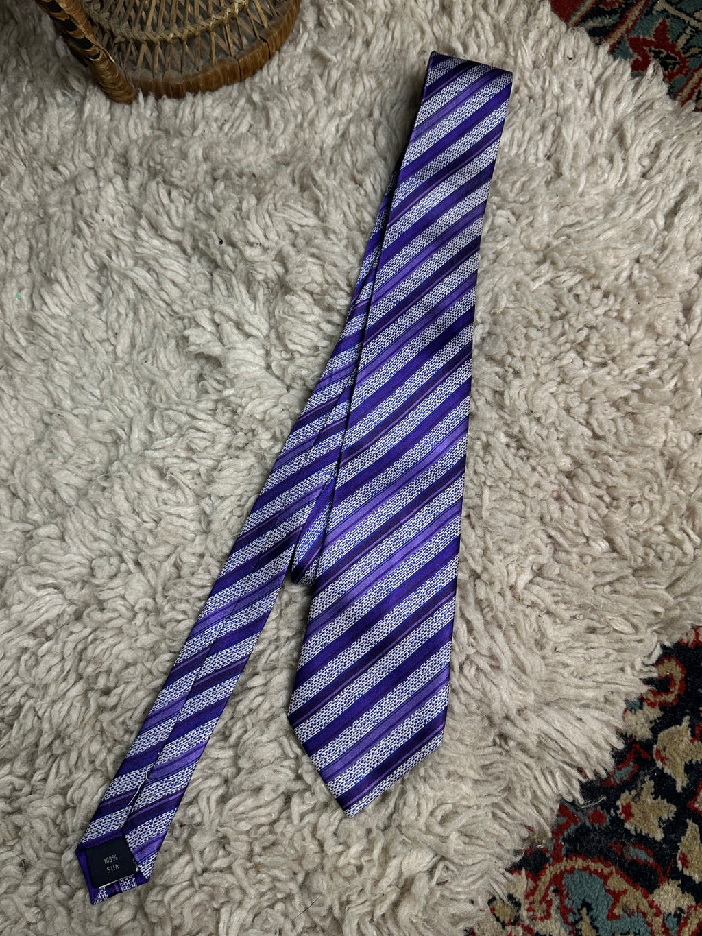 Lloyd Attree & Smith 100% Silk Purple Striped Classic Necktie