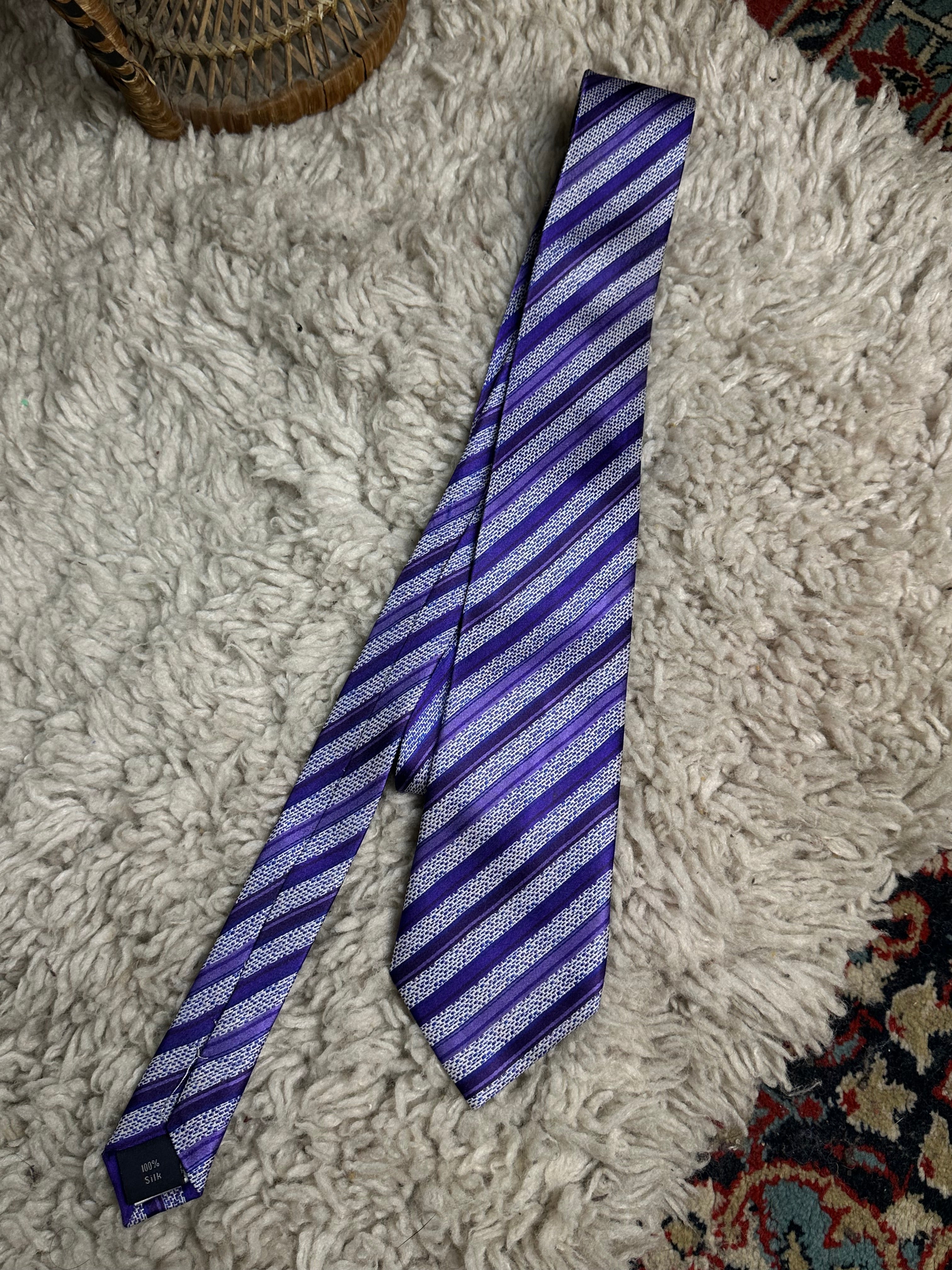 Lloyd Attree & Smith 100% Silk Purple Striped Classic Necktie