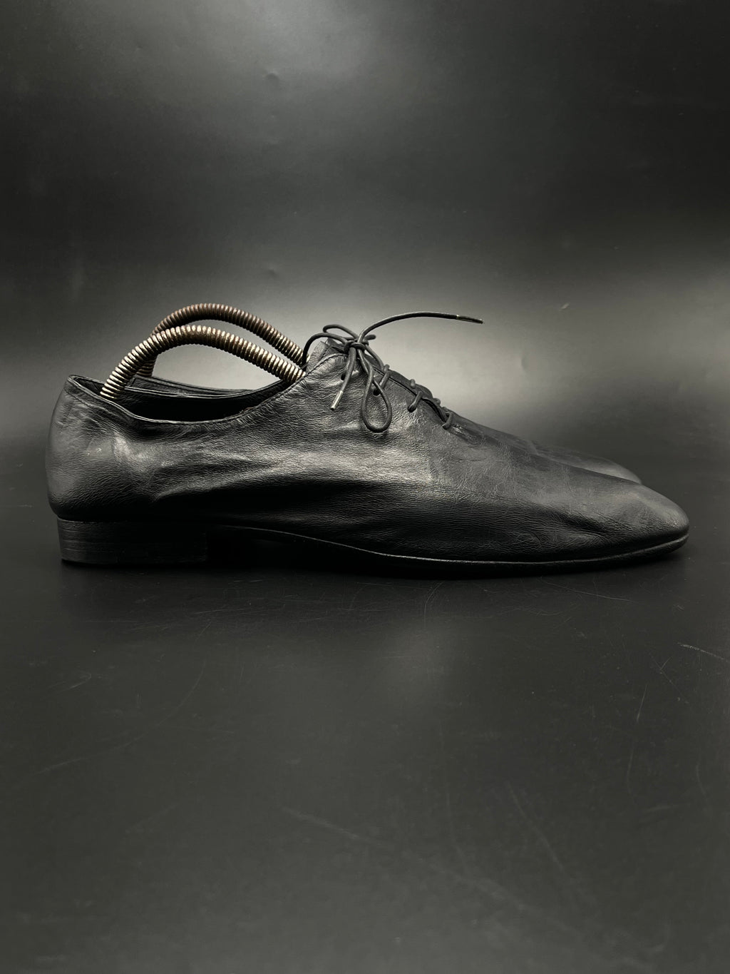 Berluti Alessandro Nero Grigio Black Leather Sleek Lace Up Oxfords