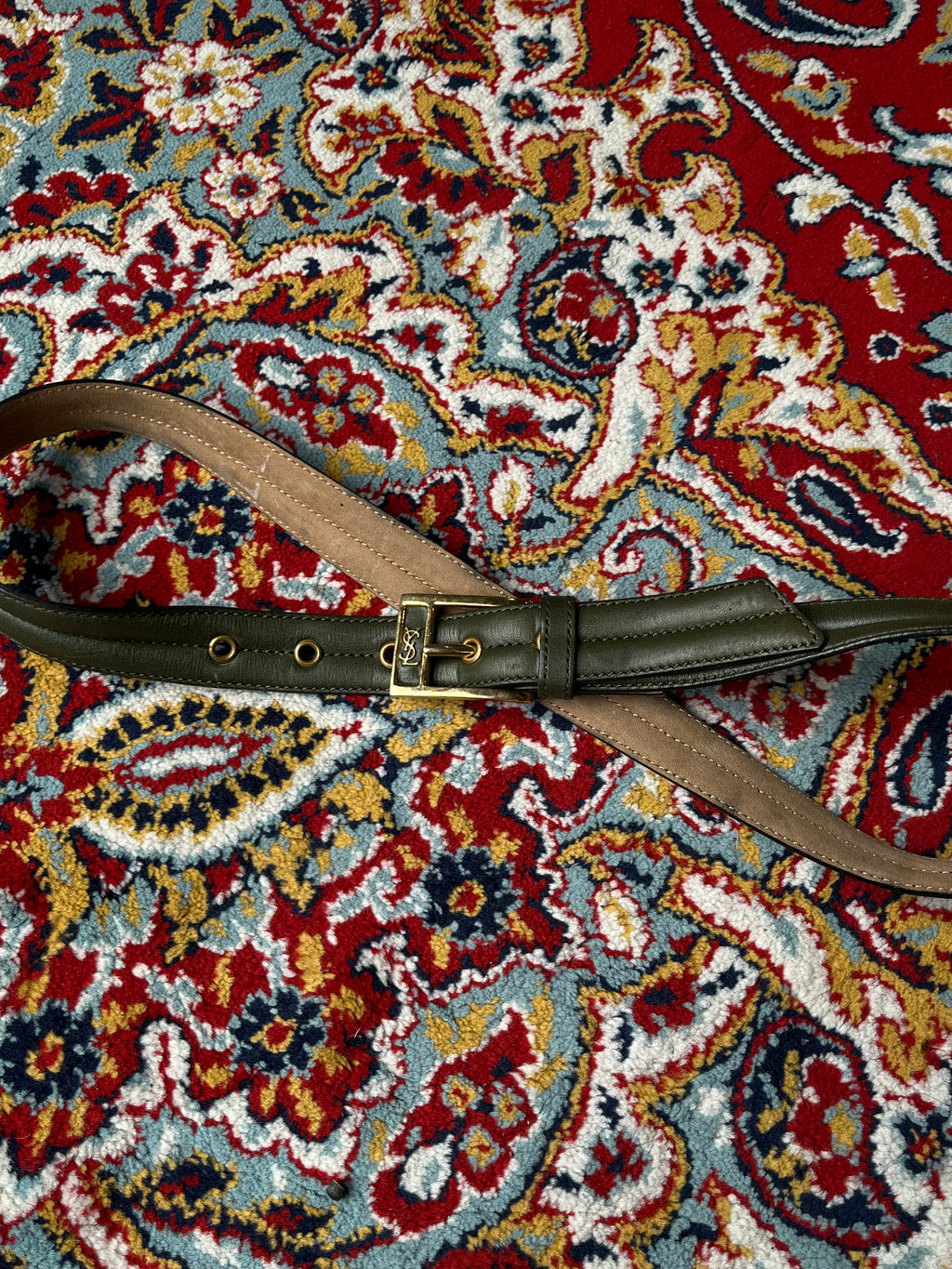 YSL Yves Saint Laurent Green Leather Grommet Belt