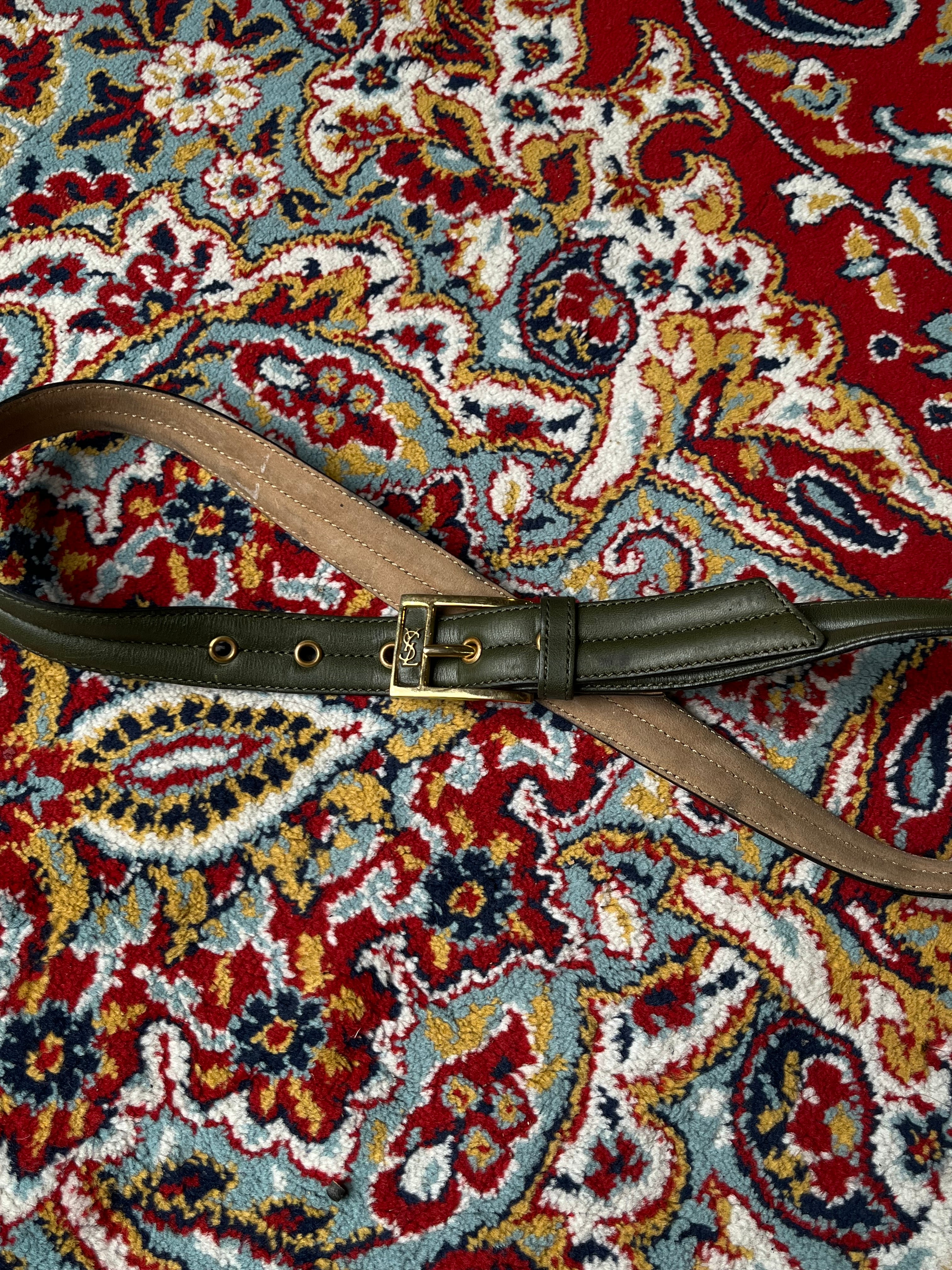 YSL Yves Saint Laurent Green Leather Grommet Belt