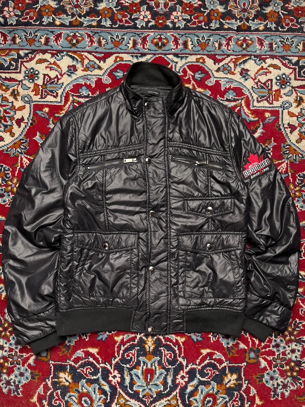 Dsquared2 Vintage Black Nylon Multi-Pocket Utility Bomber Jacket