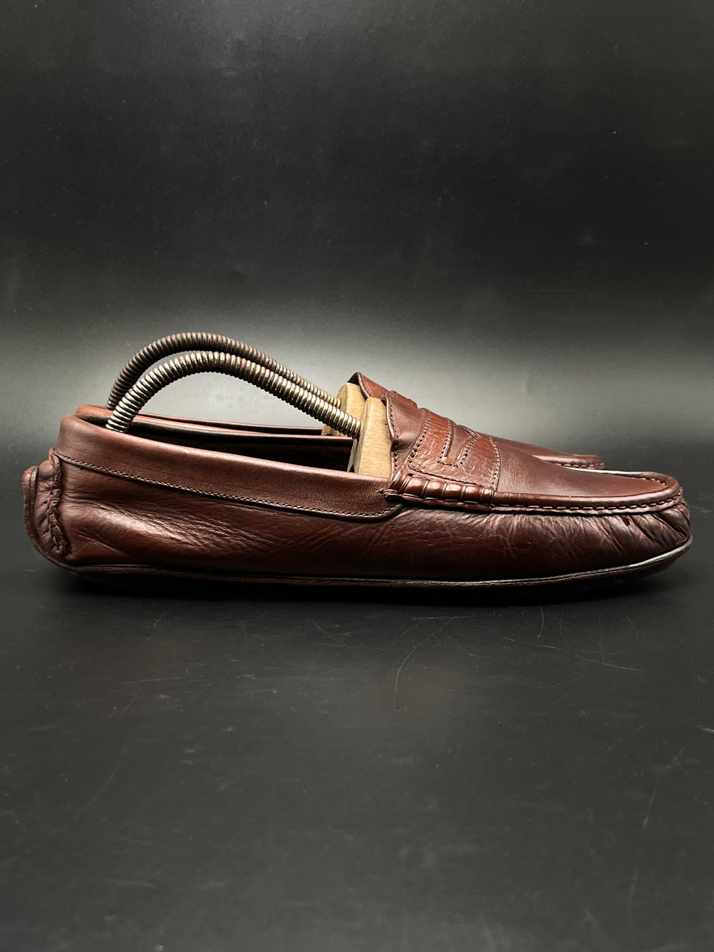 BROWN LEATHER PENNY LOAFER DRIVING MOC SLIP ON SHOES