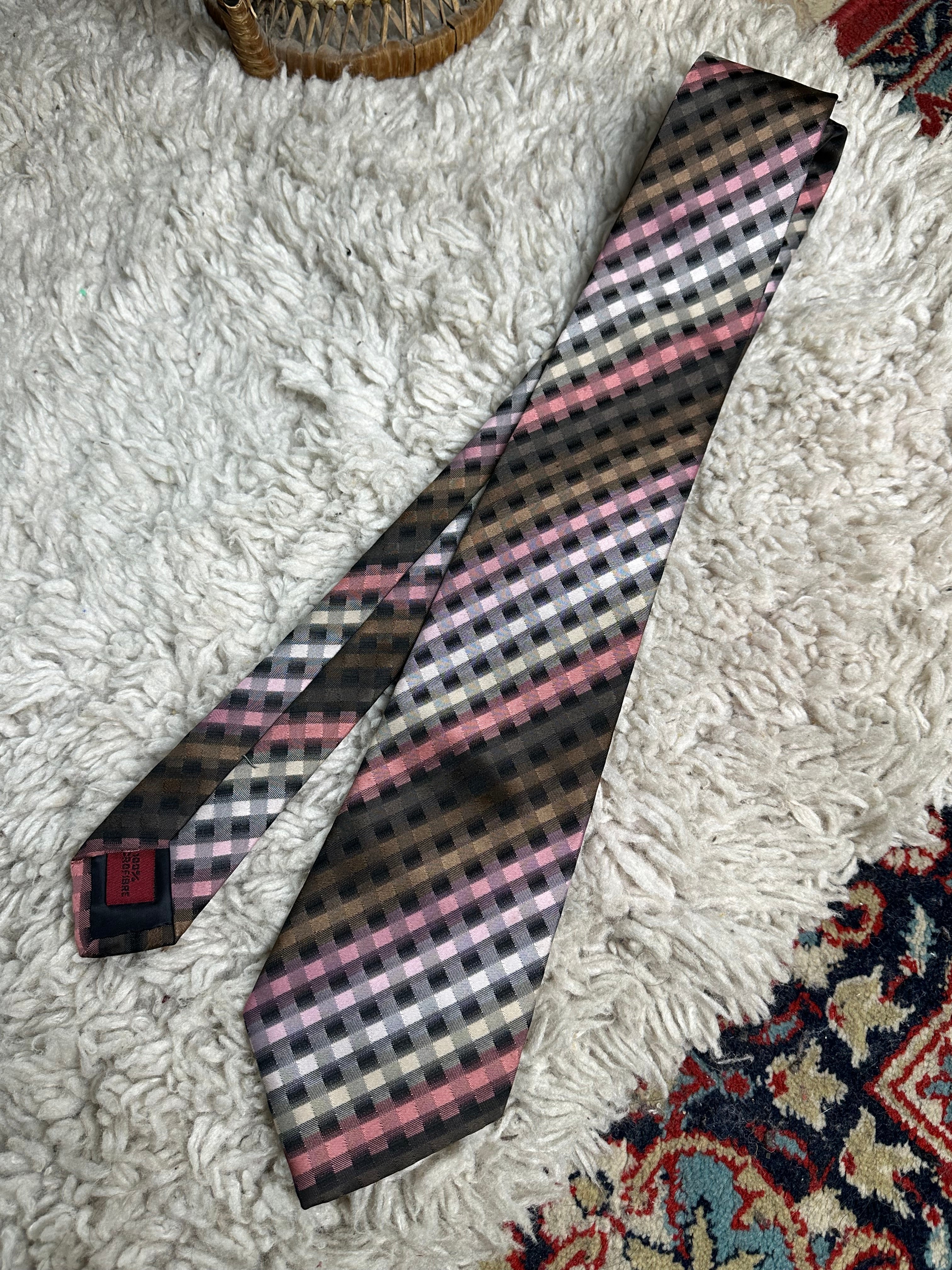 Paul Smith 100% Polyester Tie Multicolor Check Pattern Designer Necktie