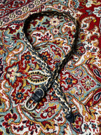 Multi Color Braided Woven Leather Belt Tri Tone Black Tan Cream