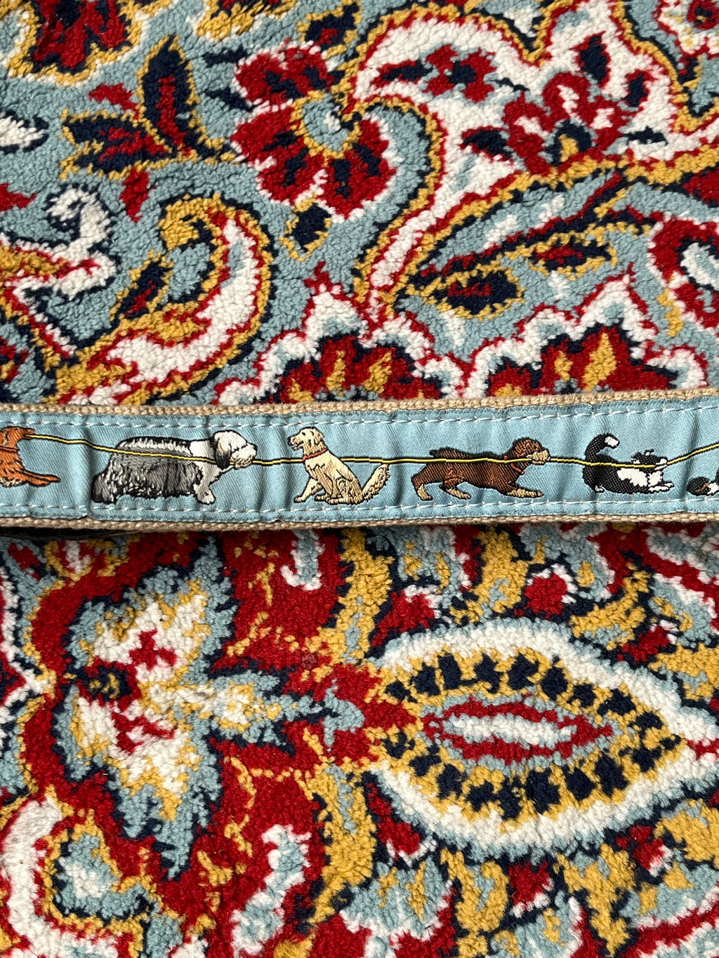 Novelty Walking Dogs Ribbon Canvas Webbing Belt Brown Leather