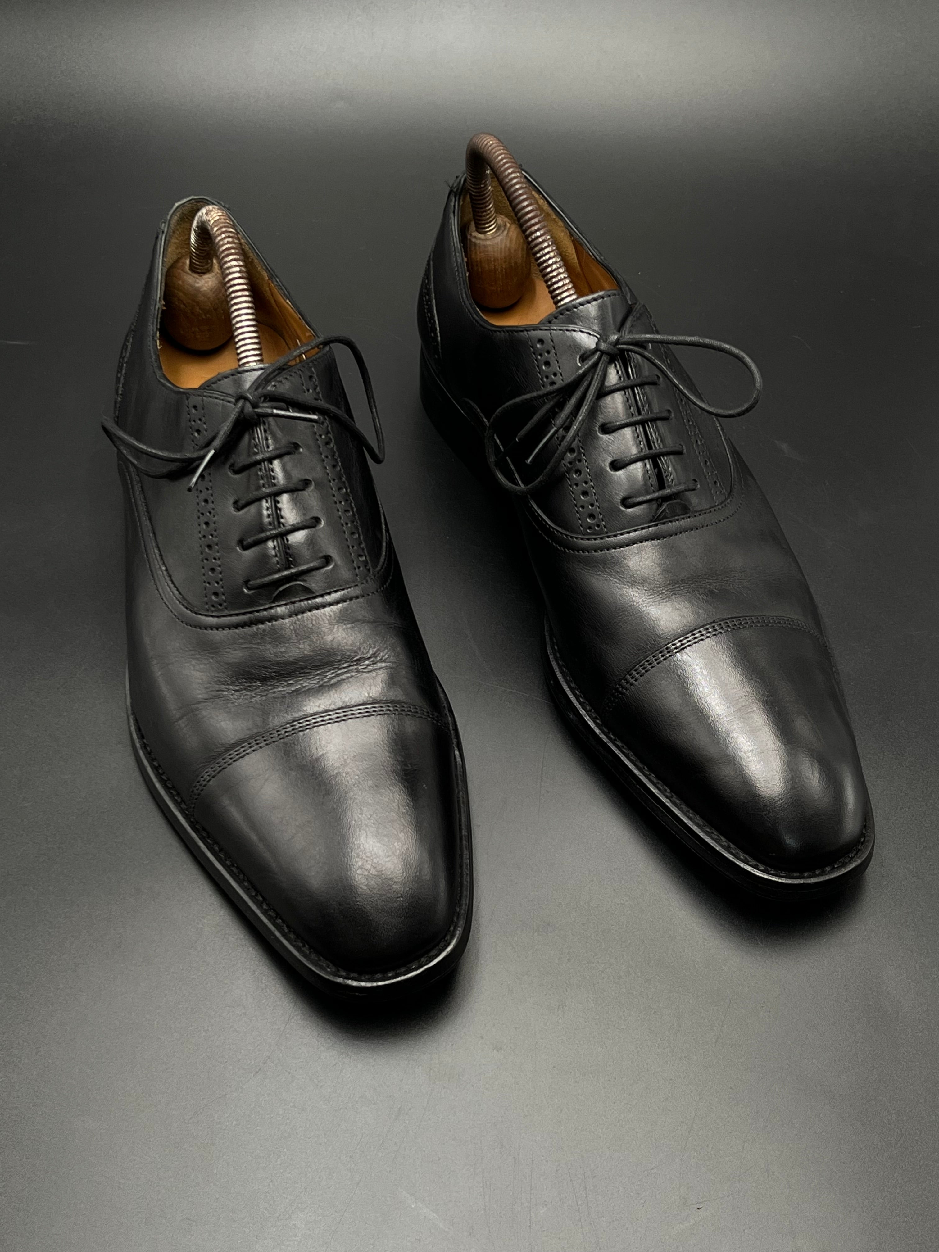 Massimo Dutti Black Leather Cap Toe Oxford Dress Shoes