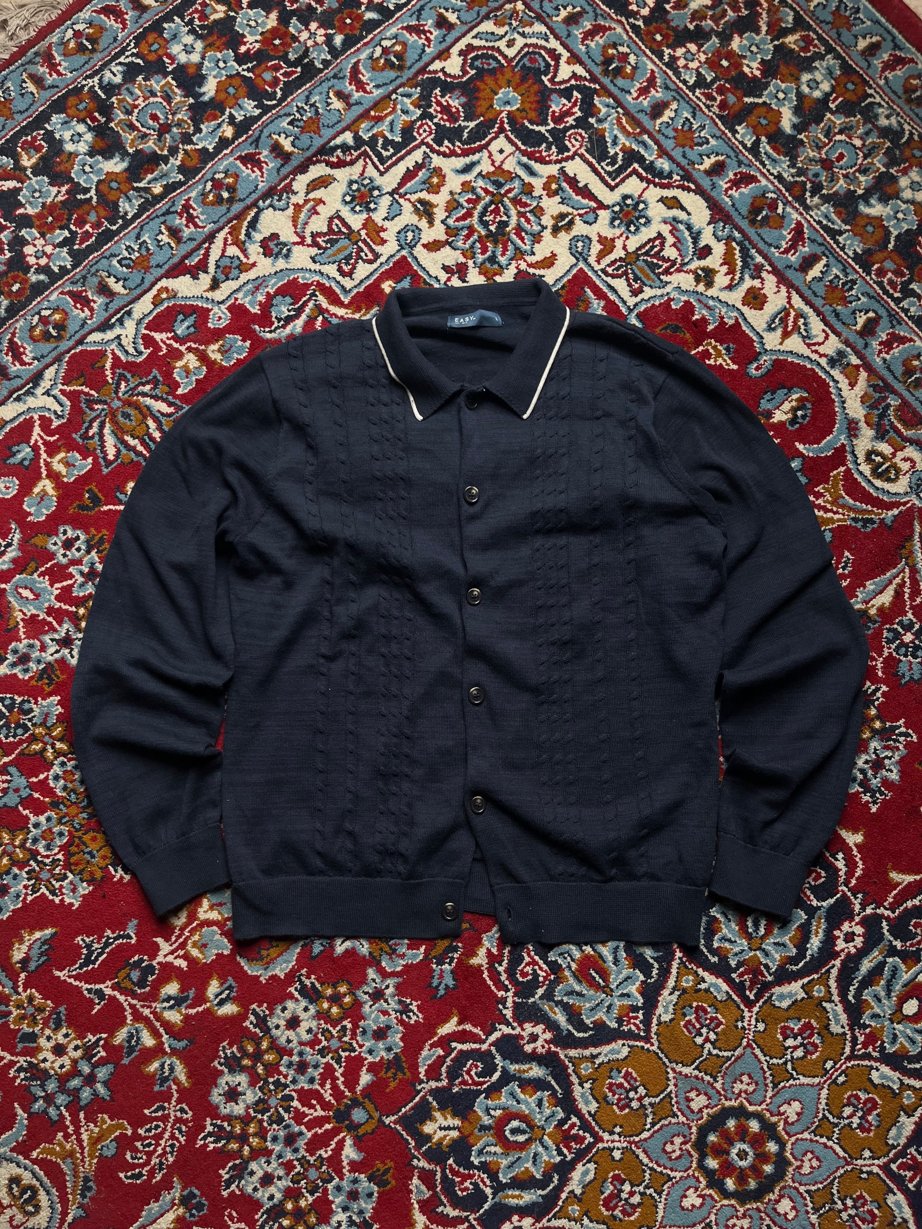 EASY Knit Polo Collar Cardigan with Cable Detail