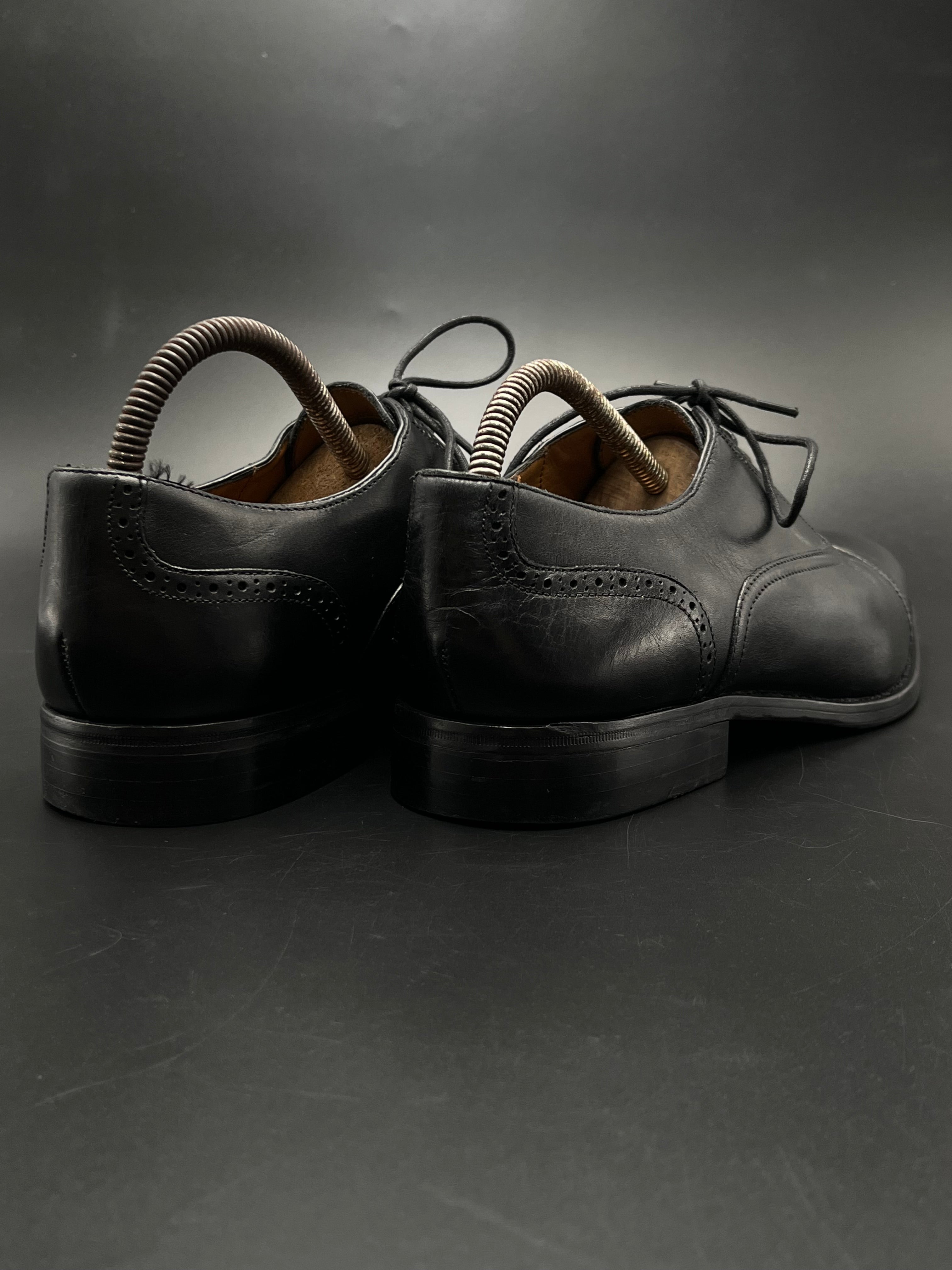 Massimo Dutti Black Leather Cap Toe Oxford Dress Shoes