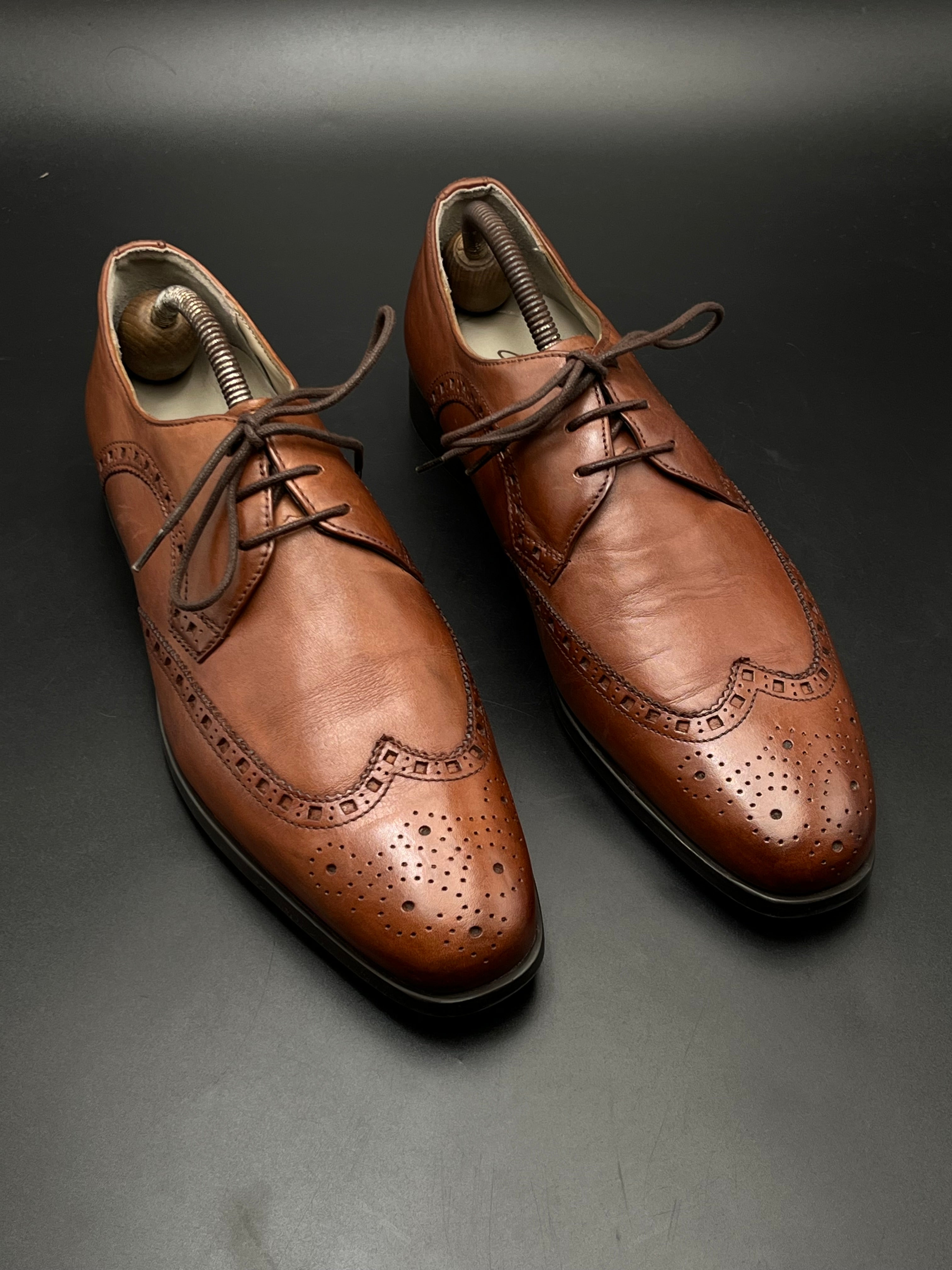 CLARKS CUSHION PLUS BROWN LEATHER WINGTIP BROGUE OXFORDS SHOES