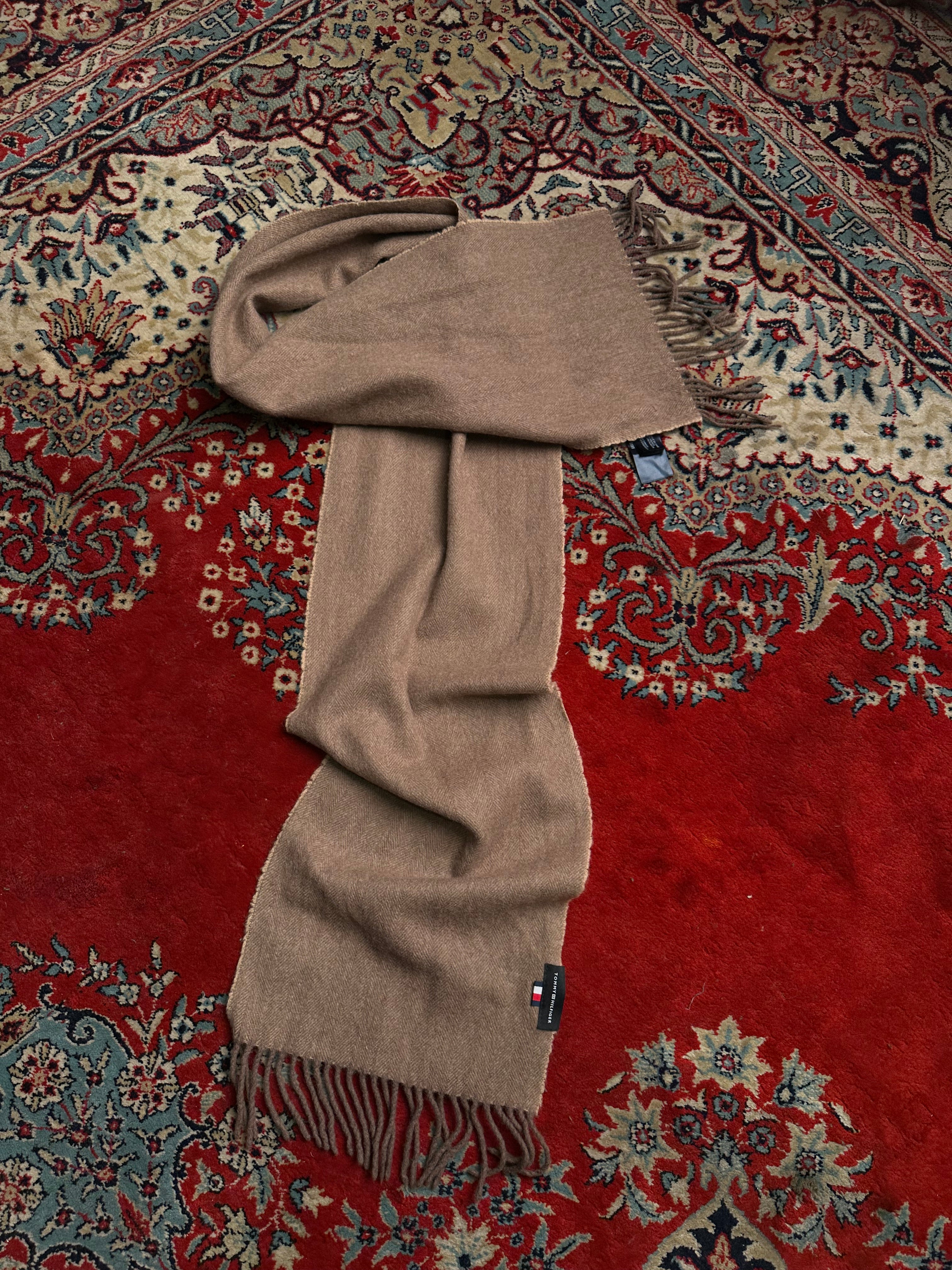 Tommy Hilfiger Brown Pure Wool Fringed Scarf