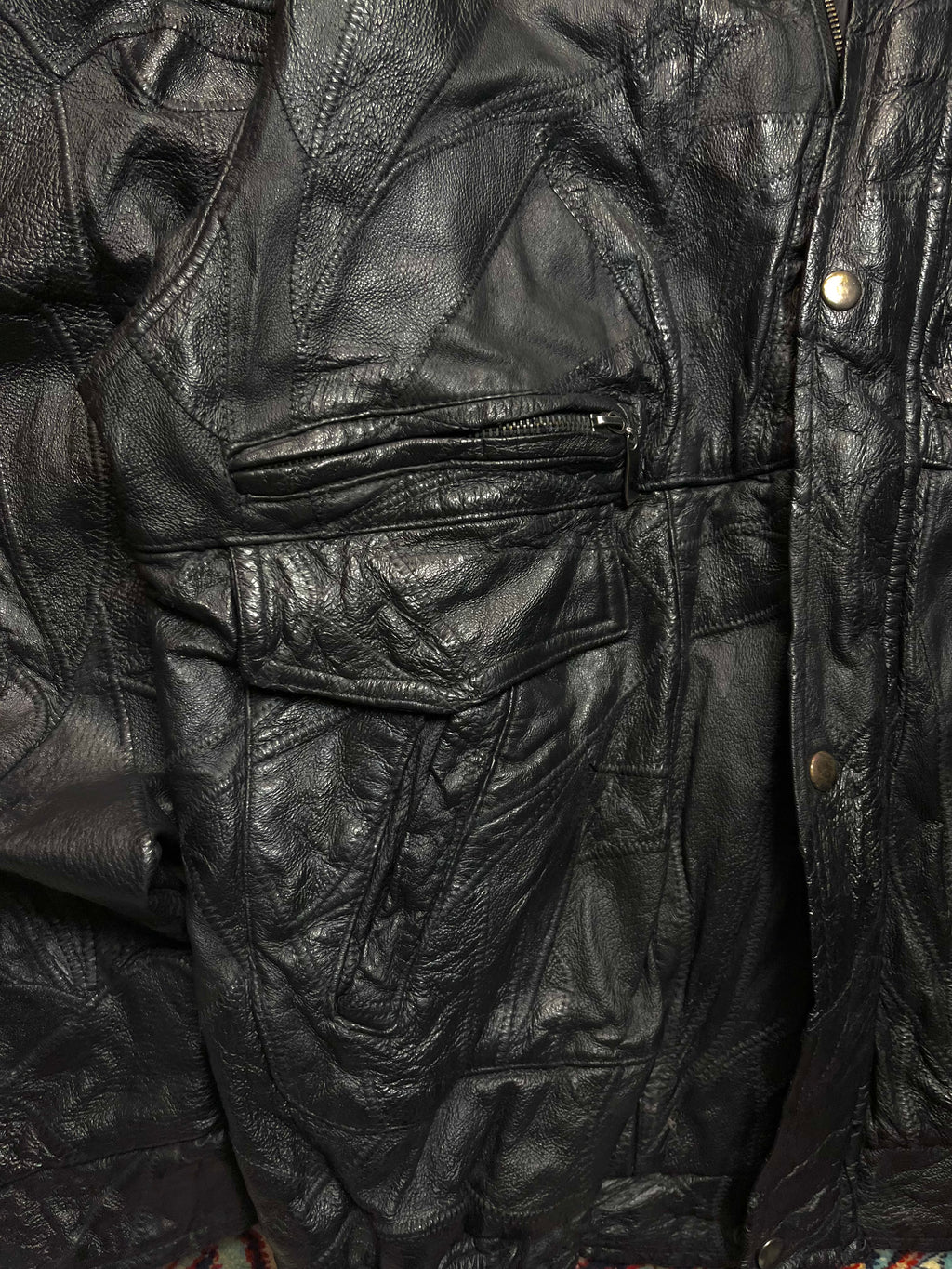 TLW Vintage Patchwork Leather Bomber Jacket