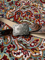 Western Cowboy Tooled Leather Belt Painted Feather Trophy Buckle Cross