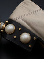Gucci Cream Leather Embellished GG web Double Pumps - 37.5