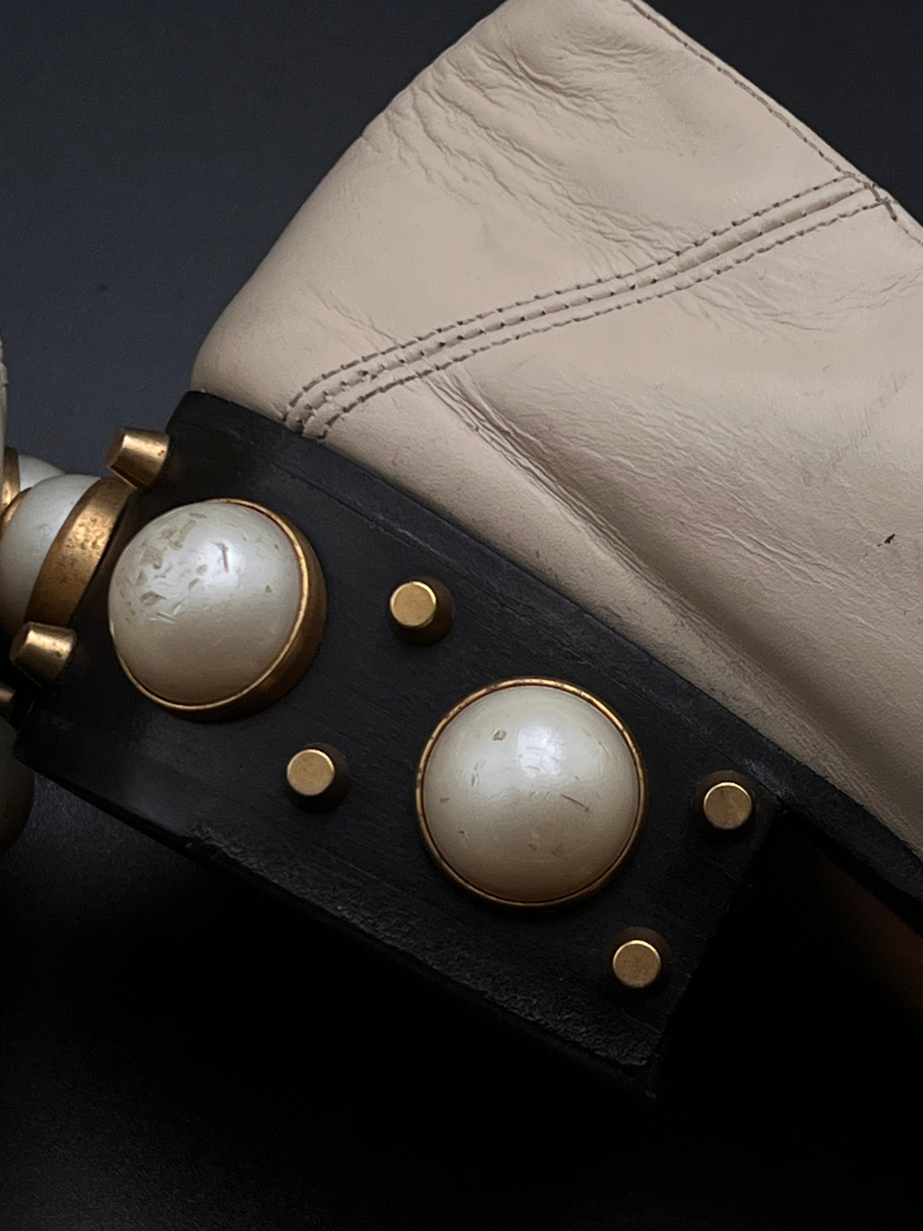 Gucci Cream Leather Embellished GG web Double Pumps