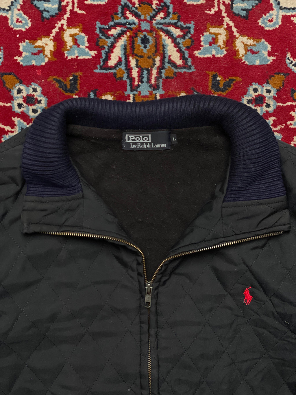 Polo Ralph Lauren Vintage Black Quilted Bomber Jacket - L